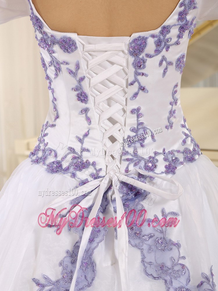Square White Quinceanera Gown with Embroidery and Long Sleeves