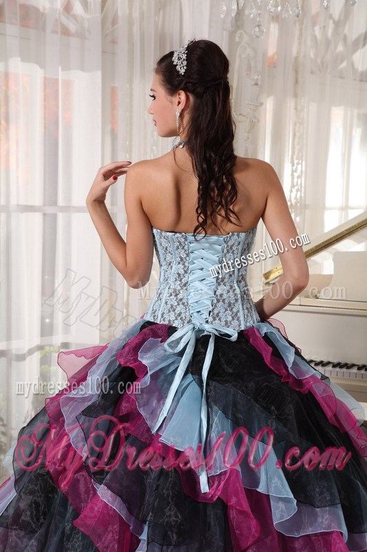 Multi -Colored Ball Gown Floor-length Organza Sweet 15 Dress with Ruffled Layers