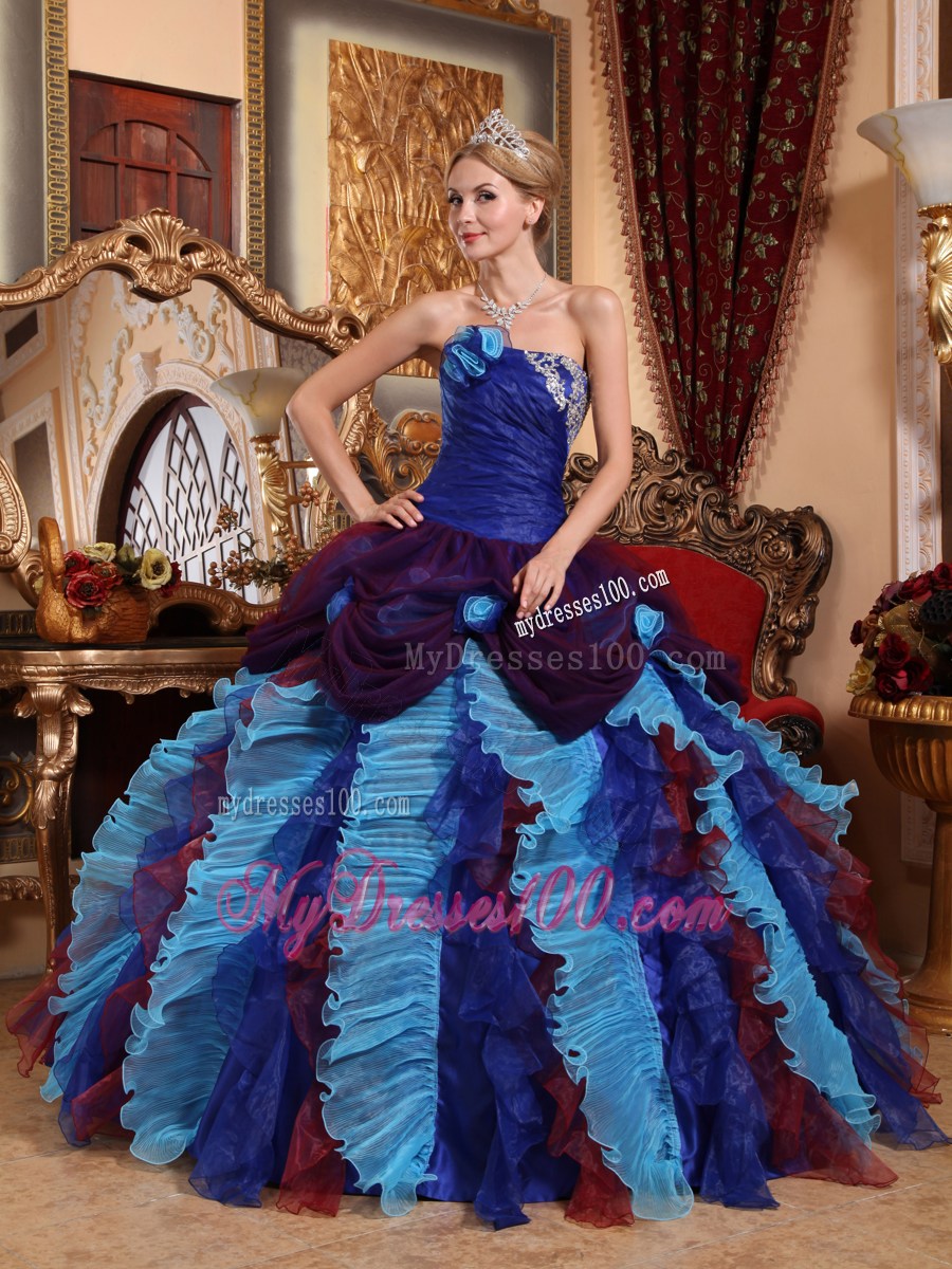 Retro Multi-color Ball Gown Handle-made Flower Sweet 16 Dresses