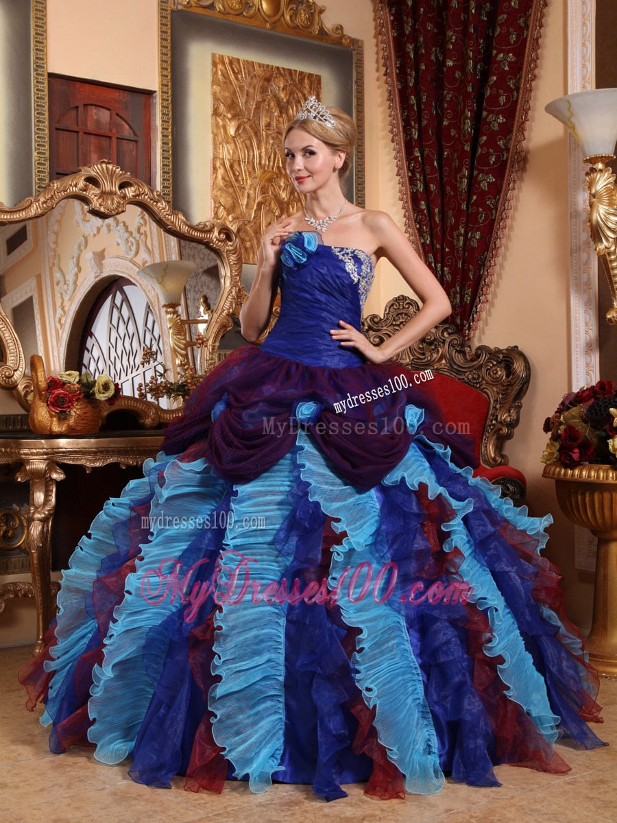 Retro Multi-color Ball Gown Handle-made Flower Sweet 16 Dresses