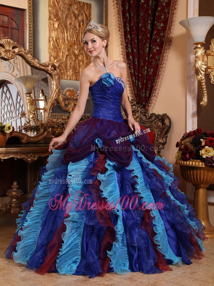 Retro Multi-color Ball Gown Handle-made Flower Sweet 16 Dresses