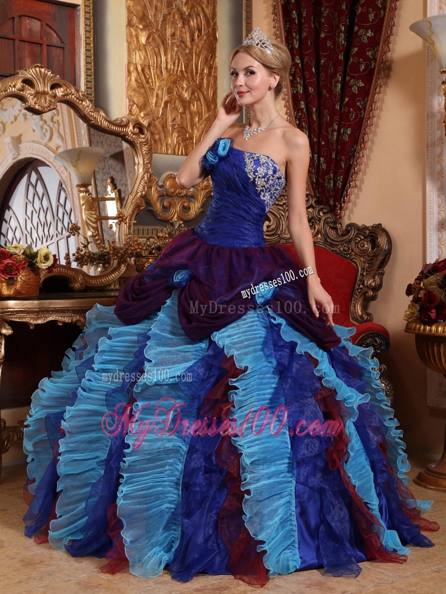 Retro Multi-color Ball Gown Handle-made Flower Sweet 16 Dresses