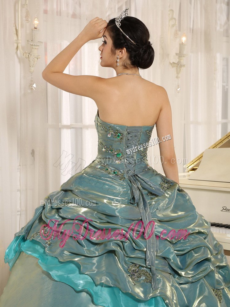 Colored Quinceanera Dress with Appliques and Layered Pick-ups