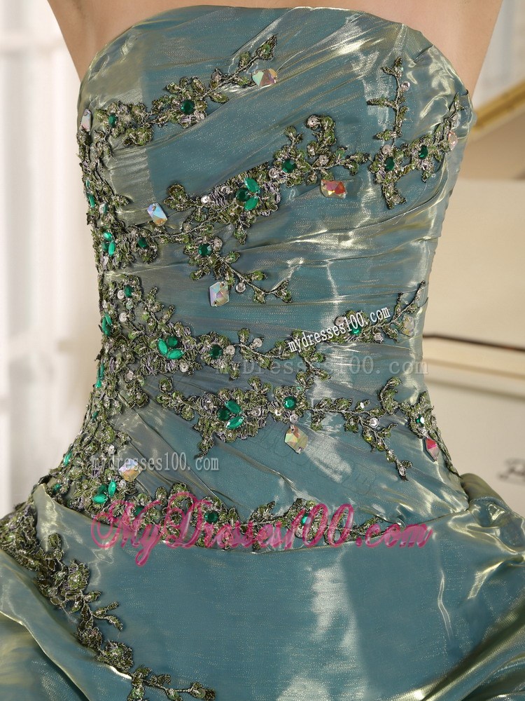 Colored Quinceanera Dress with Appliques and Layered Pick-ups