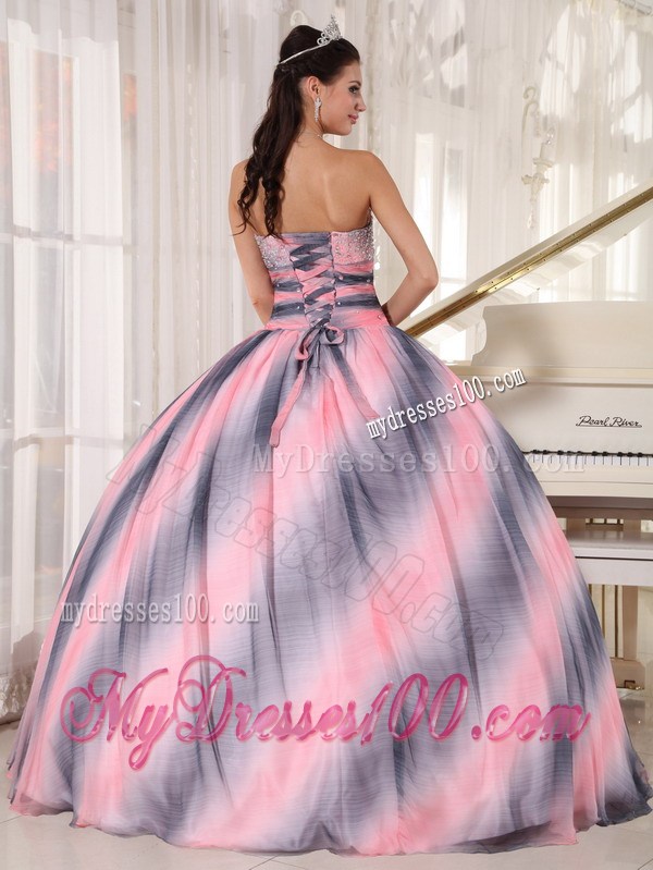 Ombre Color Sweetheart Chiffon Dresses for Quinceanera with Beading and Ruche