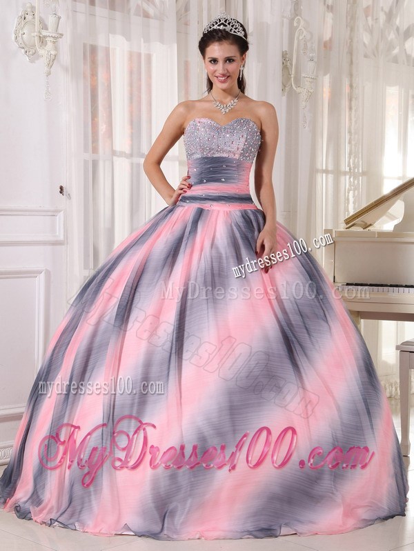 Ombre Color Sweetheart Chiffon Dresses for Quinceanera with Beading and Ruche