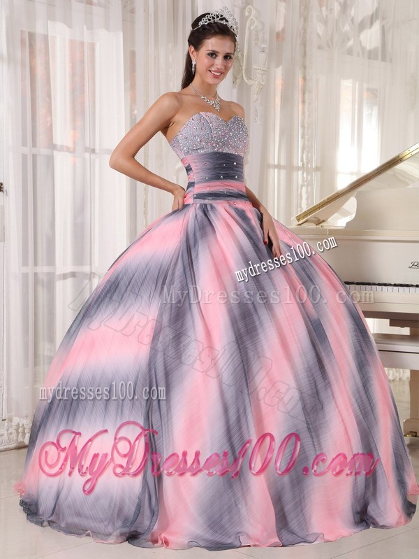 Ombre Color Sweetheart Chiffon Dresses for Quinceanera with Beading and Ruche