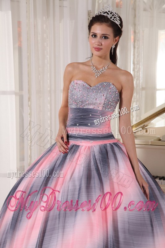 Ombre Color Sweetheart Chiffon Dresses for Quinceanera with Beading and Ruche