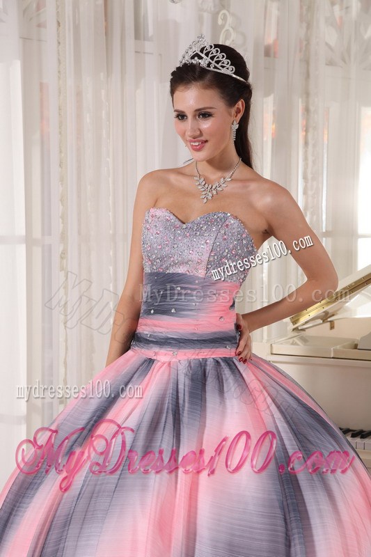 Ombre Color Sweetheart Chiffon Dresses for Quinceanera with Beading and Ruche