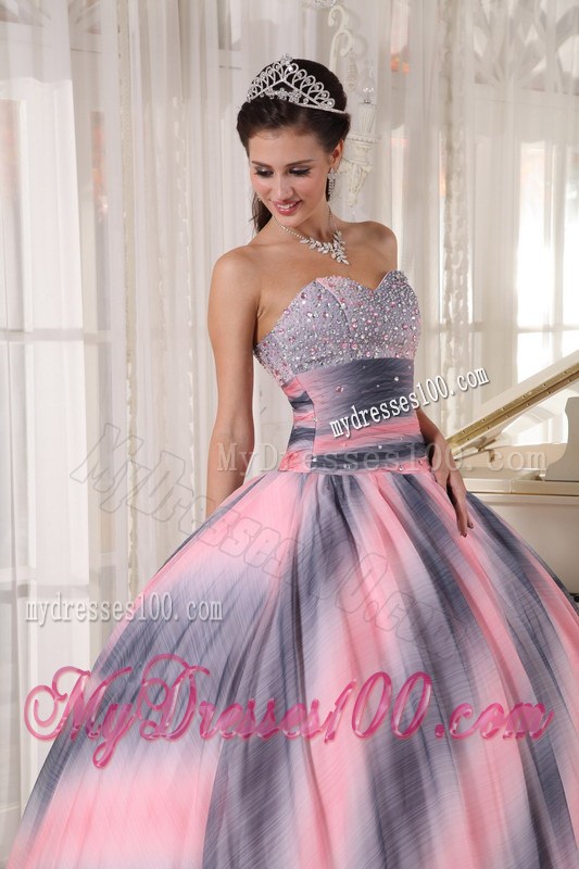 Ombre Color Sweetheart Chiffon Dresses for Quinceanera with Beading and Ruche