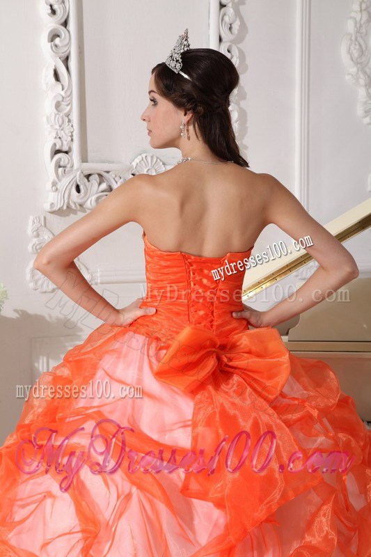 White and Orange Ball Gown Quinceanera Dresses Decorated with Hand Made Appliques