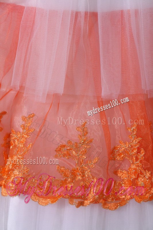 White and Orange Ball Gown Quinceanera Dresses Decorated with Hand Made Appliques