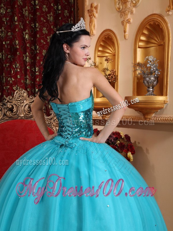Popular Puffy Ball Gown Quinceanera Dresses Decorated with Bright Blue Sequins