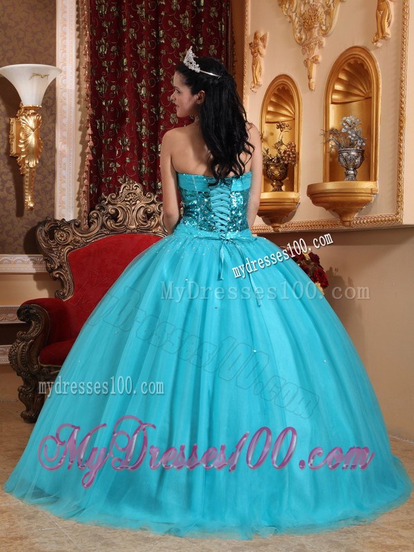 Popular Puffy Ball Gown Quinceanera Dresses Decorated with Bright Blue Sequins