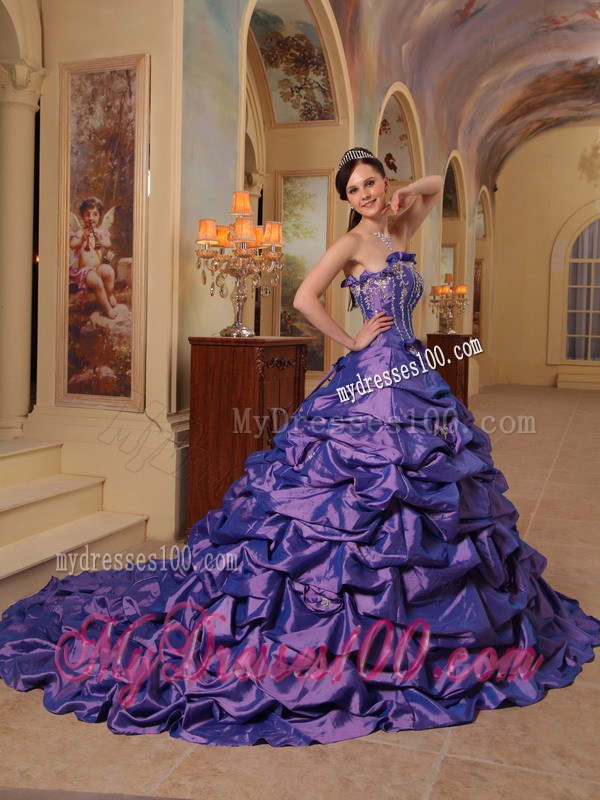 Purple Court Train Pick-ups Sweet Sixteen Quinceanera Dresses
