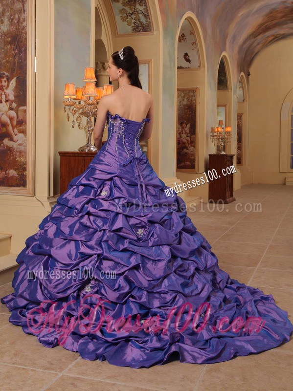 Purple Court Train Pick-ups Sweet Sixteen Quinceanera Dresses
