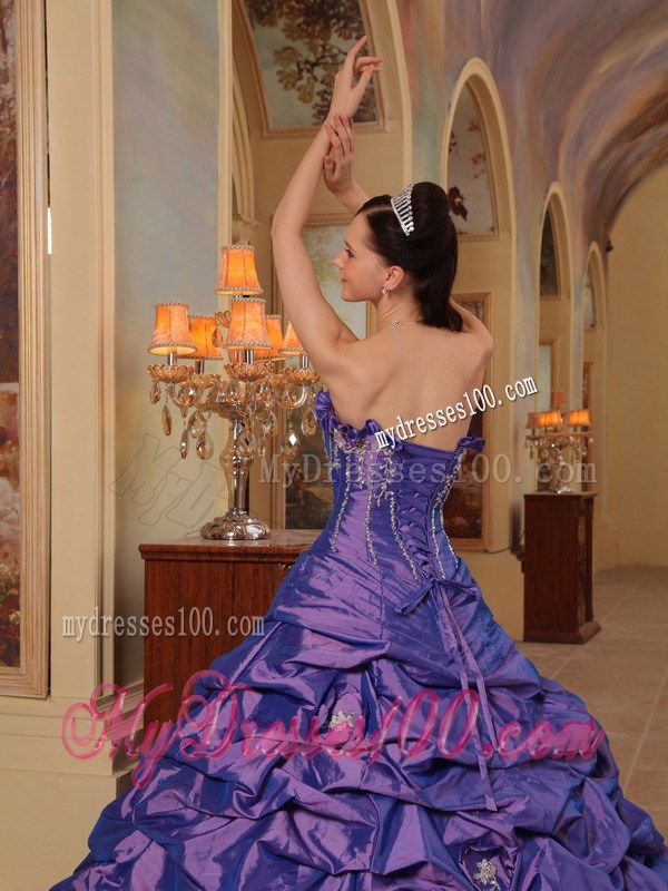 Purple Court Train Pick-ups Sweet Sixteen Quinceanera Dresses