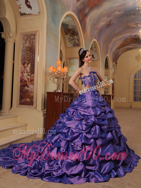 Purple Court Train Pick-ups Sweet Sixteen Quinceanera Dresses