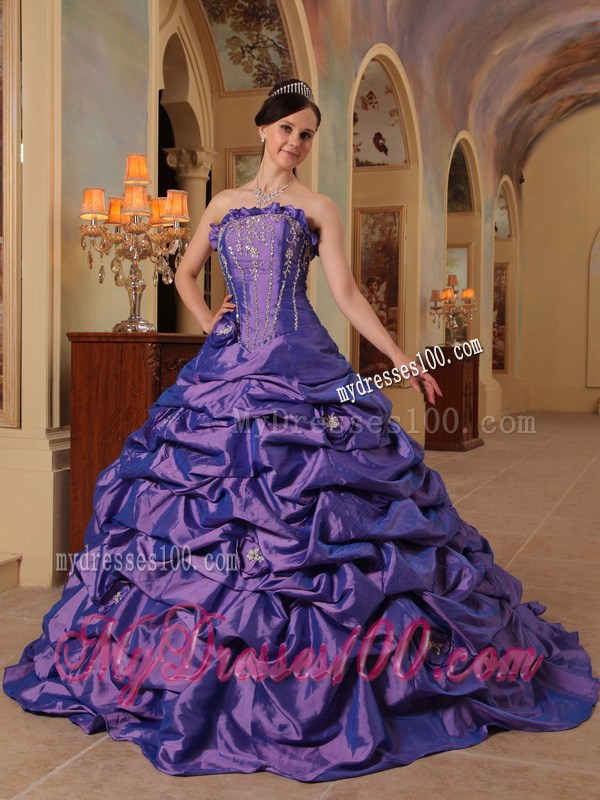 Purple Court Train Pick-ups Sweet Sixteen Quinceanera Dresses