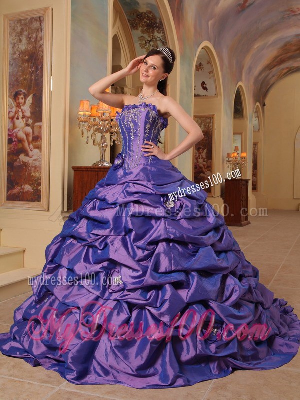 Purple Court Train Pick-ups Sweet Sixteen Quinceanera Dresses