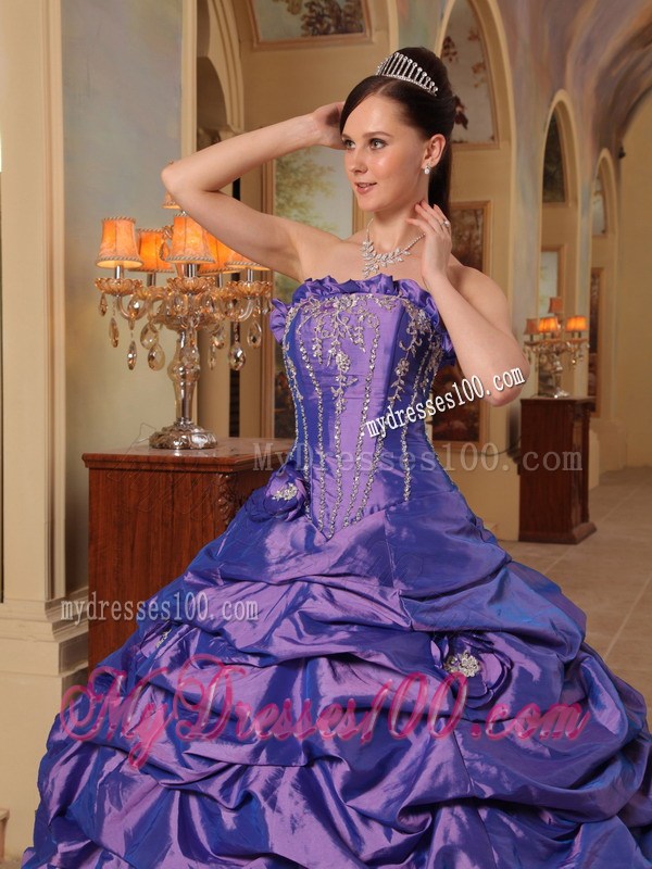 Purple Court Train Pick-ups Sweet Sixteen Quinceanera Dresses
