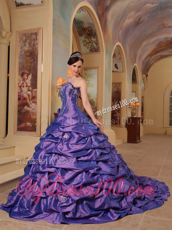 Purple Court Train Pick-ups Sweet Sixteen Quinceanera Dresses