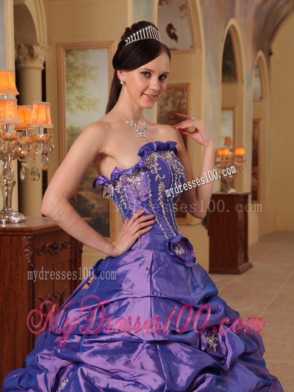 Purple Court Train Pick-ups Sweet Sixteen Quinceanera Dresses