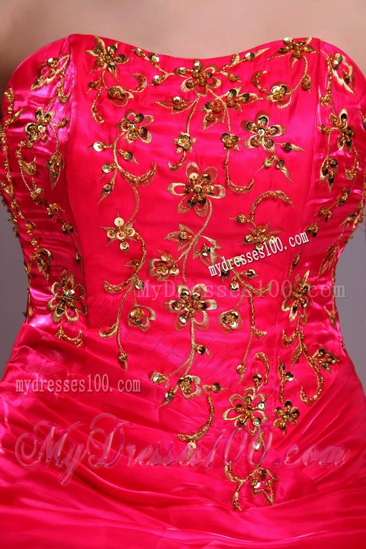 Strapless Red Ball Gown Appliques Decorated Dresses for 15 with Pick-Ups
