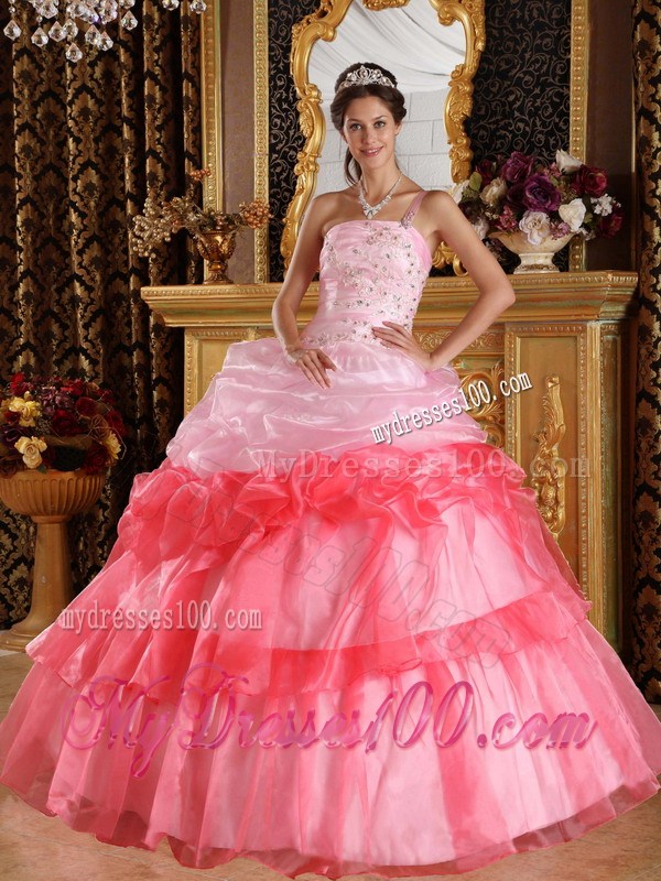 Pink and Watermelon Red One Shoulder Quinceanera Dresses with Appliques