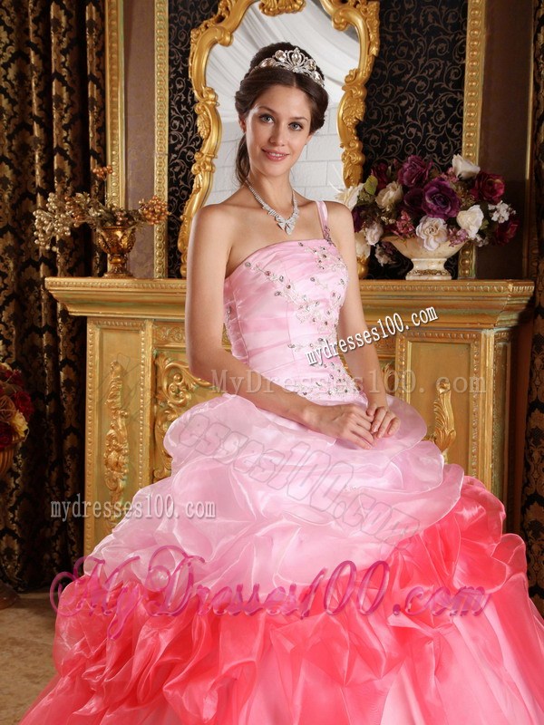 Pink and Watermelon Red One Shoulder Quinceanera Dresses with Appliques