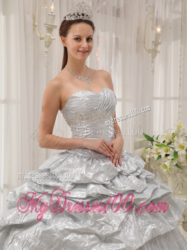Silver Sweetheart Sweet sixteen quinceanera Dresses with Pick-ups and Pleats
