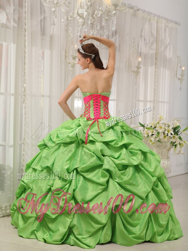 Spring Green Sweetheart Pick-ups Quinceanera Gown Dresses Floor Length