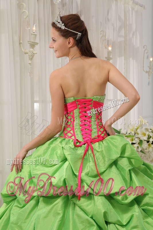 Spring Green Sweetheart Pick-ups Quinceanera Gown Dresses Floor Length