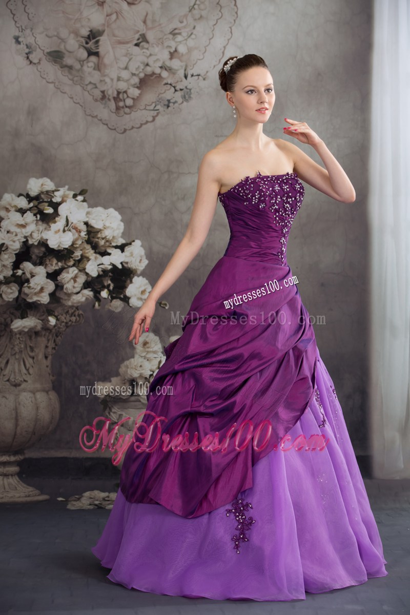 Two-toned Purple Strapless Sweet 15 Dresses with Appliques
