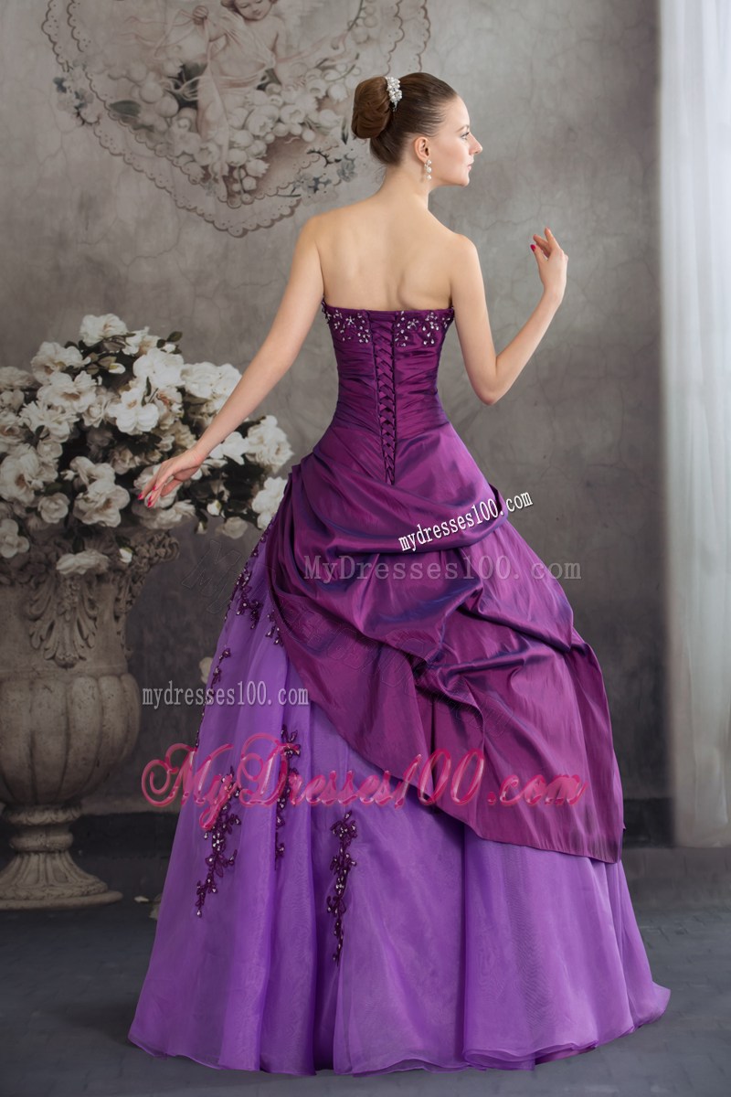Two-toned Purple Strapless Sweet 15 Dresses with Appliques