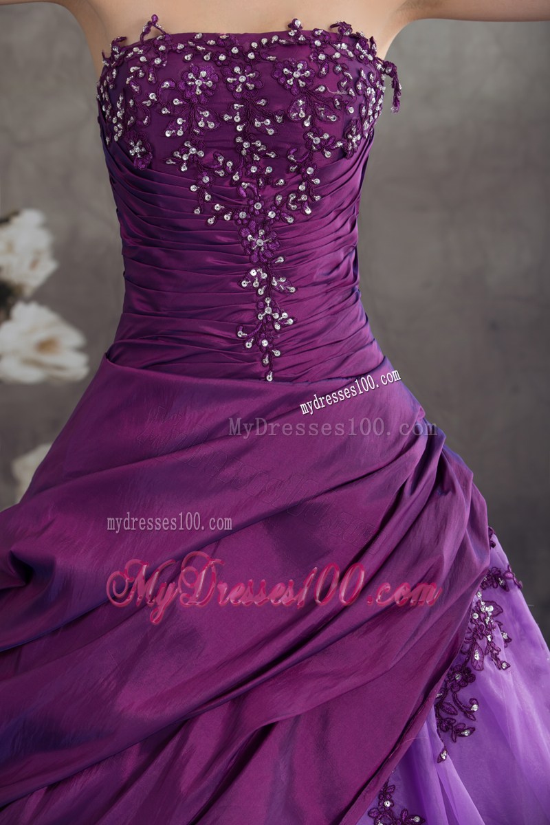 Two-toned Purple Strapless Sweet 15 Dresses with Appliques