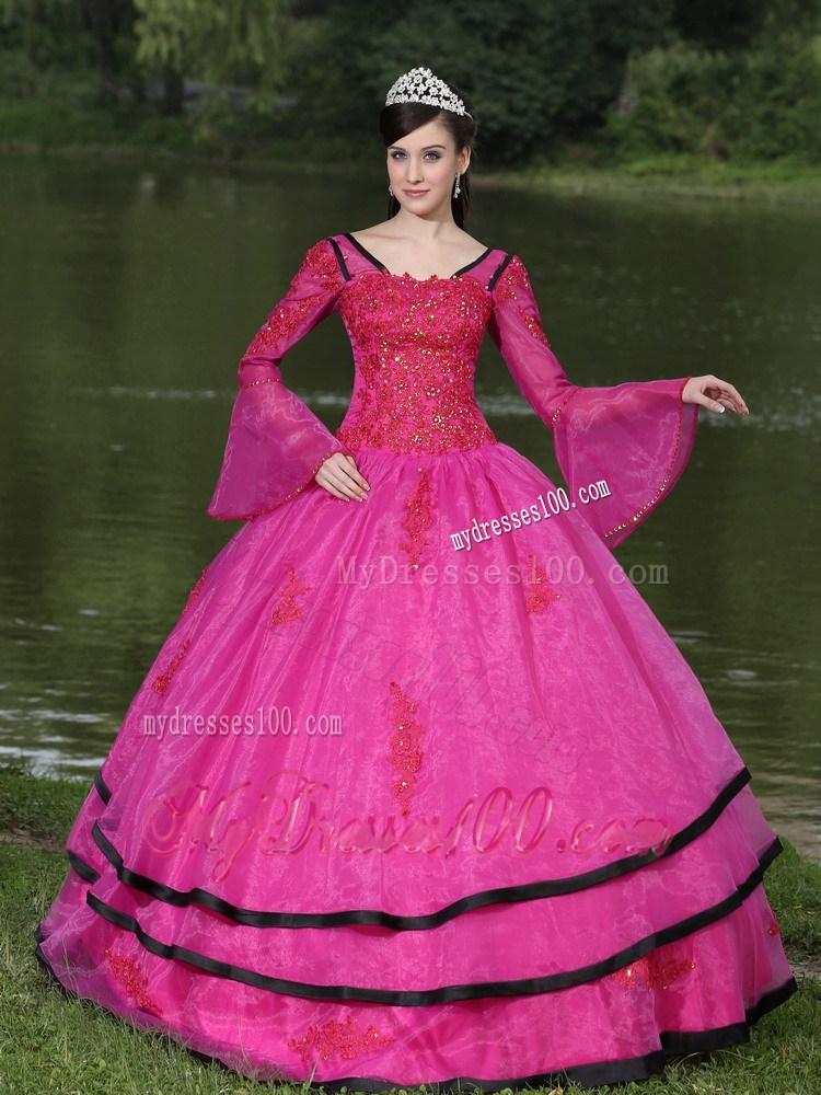 Embroidery Fuchsia Quincanera Dresses with Detachable Long Sleeves