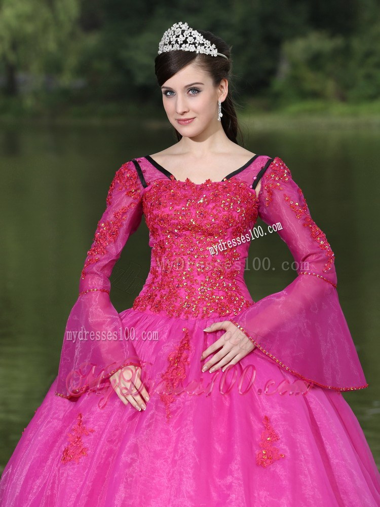 Embroidery Fuchsia Quincanera Dresses with Detachable Long Sleeves