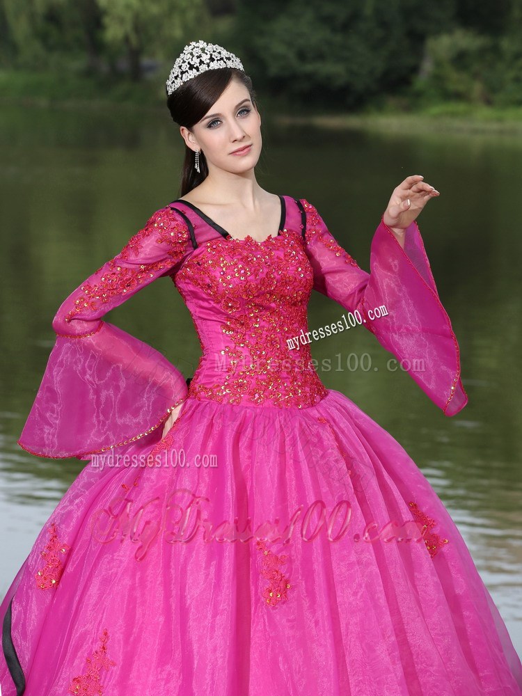 Embroidery Fuchsia Quincanera Dresses with Detachable Long Sleeves