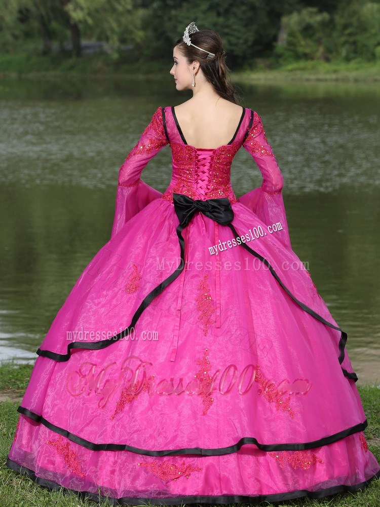 Embroidery Fuchsia Quincanera Dresses with Detachable Long Sleeves