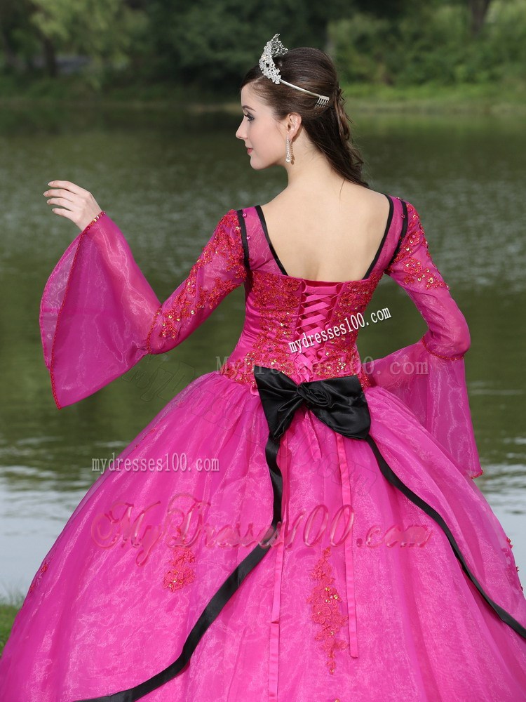 Embroidery Fuchsia Quincanera Dresses with Detachable Long Sleeves