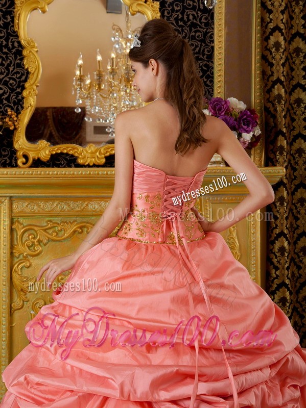 Watermelon and Yellow Pick-ups Dress 15 with Applique and Hand Made Flowers