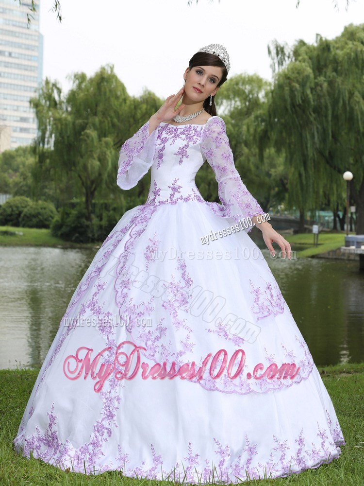 White off Shoulder Dresses 16 with Appliques and Long Sleeves