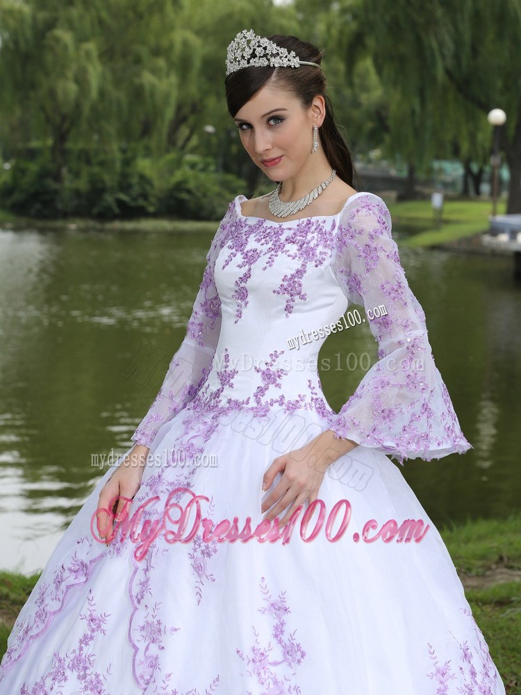 White off Shoulder Dresses 16 with Appliques and Long Sleeves