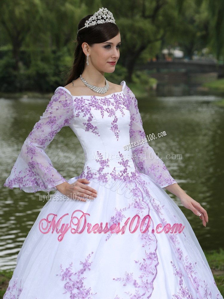 White off Shoulder Dresses 16 with Appliques and Long Sleeves
