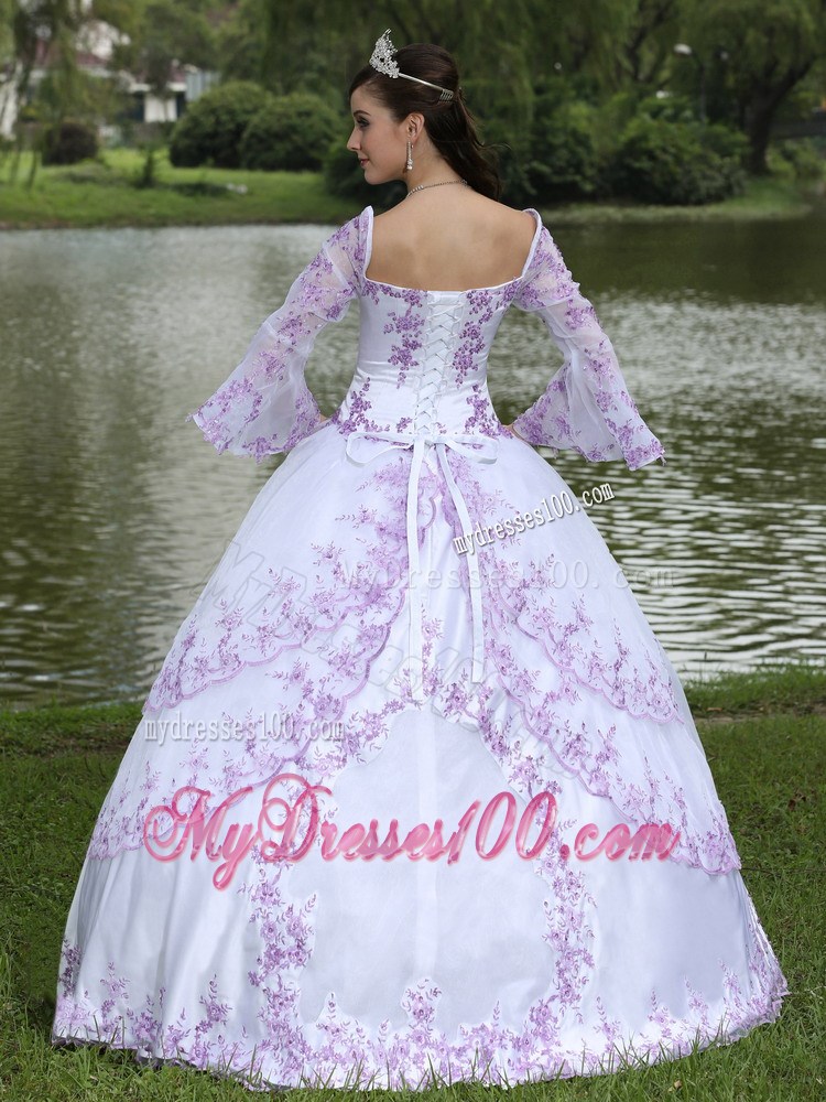 White off Shoulder Dresses 16 with Appliques and Long Sleeves