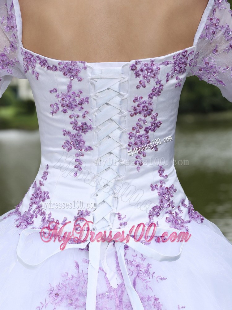 White off Shoulder Dresses 16 with Appliques and Long Sleeves