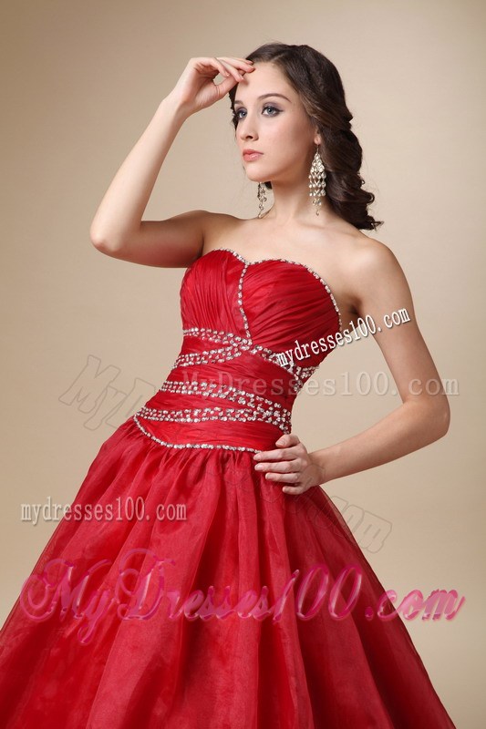 Wine Red Chapel Train Sweetheart Quinceanera Gown Dresses in A-line Style