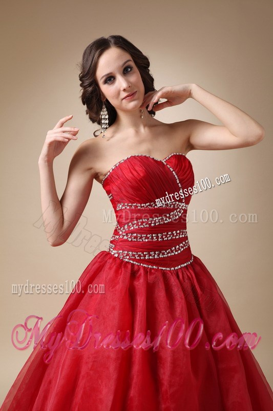 Wine Red Chapel Train Sweetheart Quinceanera Gown Dresses in A-line Style