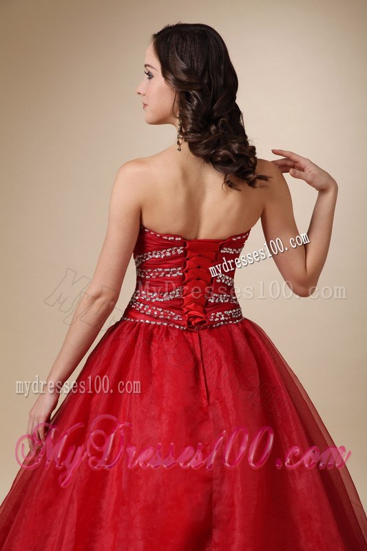 Wine Red Chapel Train Sweetheart Quinceanera Gown Dresses in A-line Style
